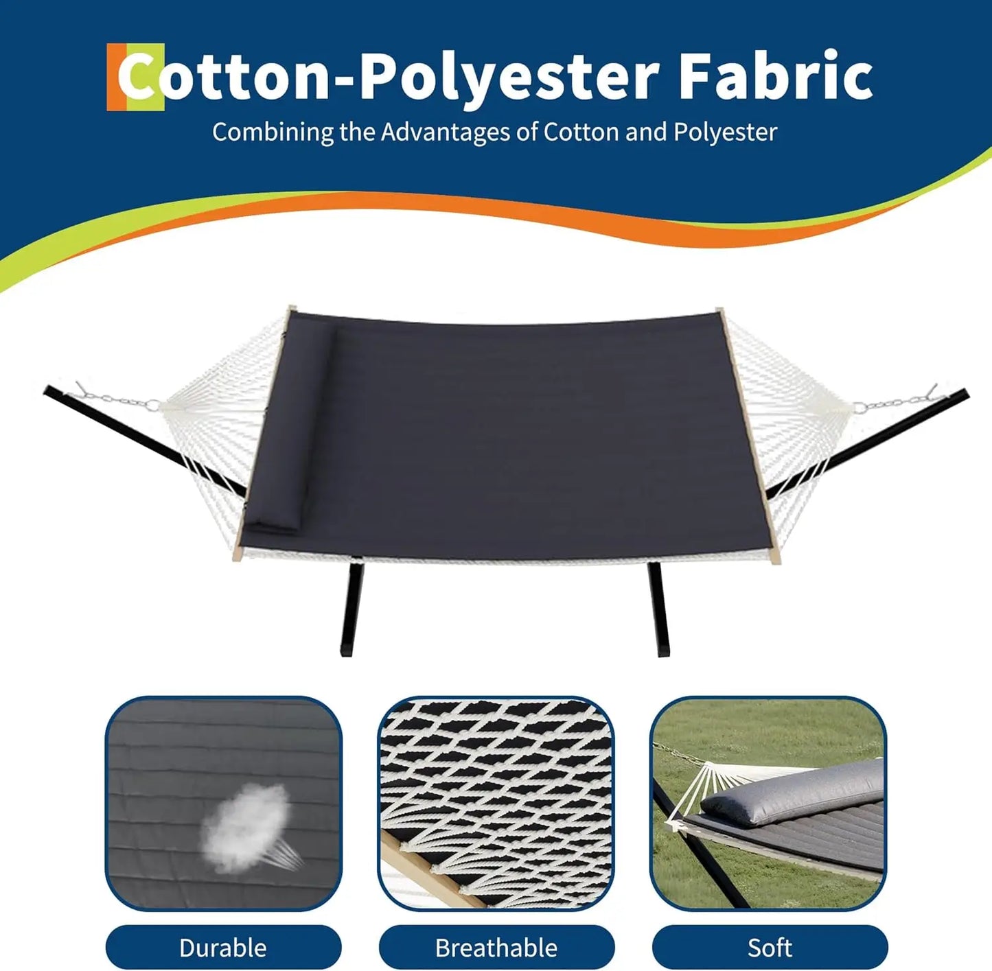 TWISTER.CK Heavy Duty Double Hammock With Stand For Outdoor Use
