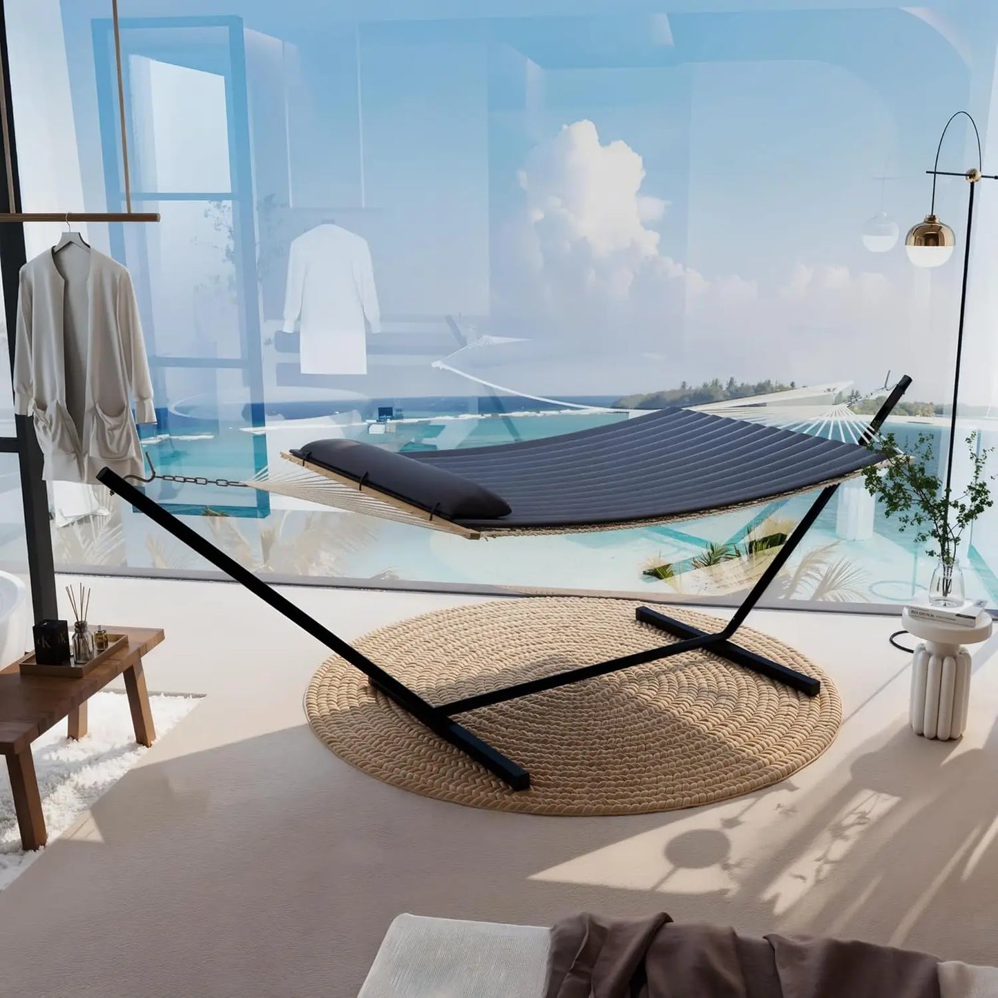 TWISTER.CK Heavy Duty Double Hammock With Stand For Outdoor Use