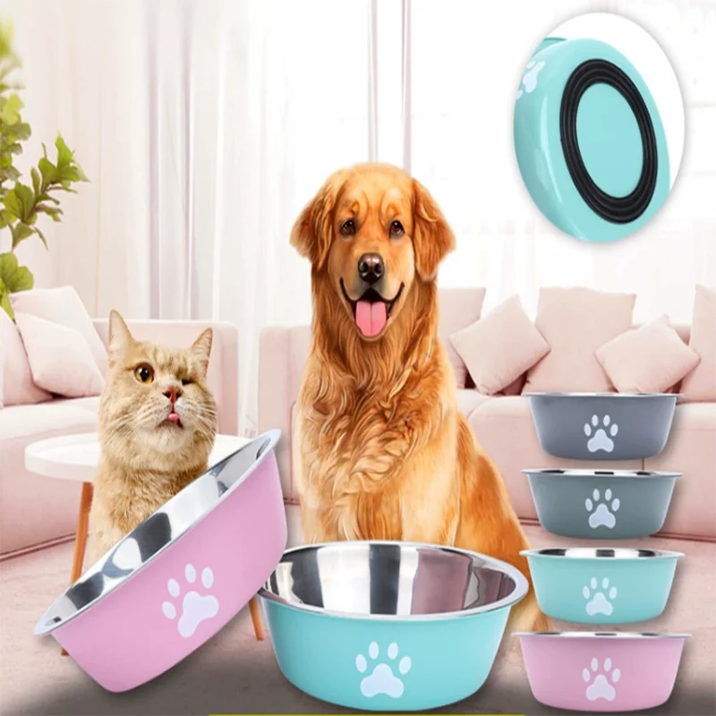 Large Capacity Dog Food Bowl Stainless Steel Anti Knock