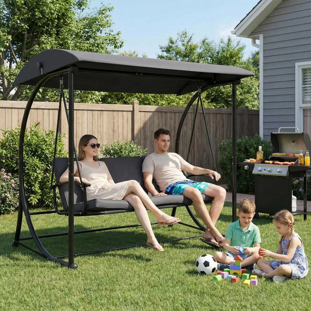 Outdoor Porch Swing With Canopy Cushions Weatherproof Construction