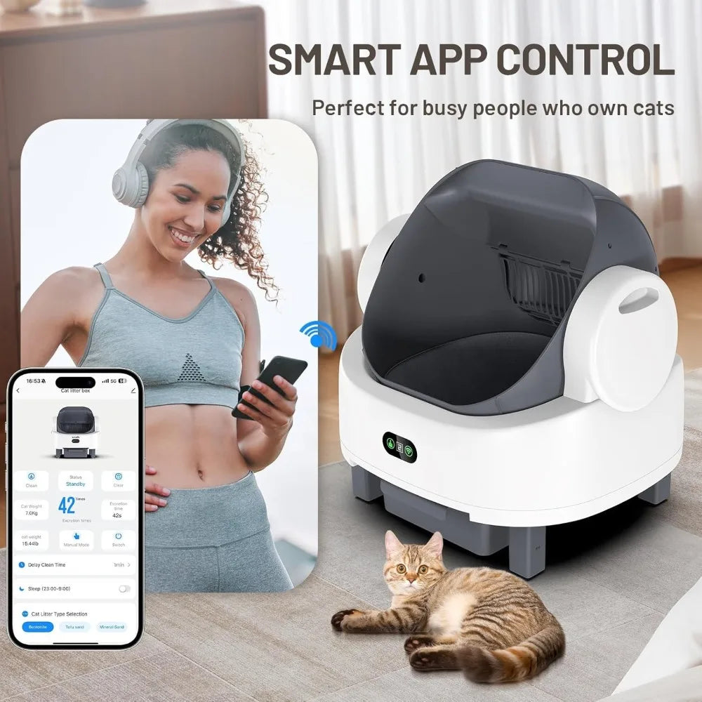 Open Top Automatic Self Cleaning Cat Litter Box Safety Sensors