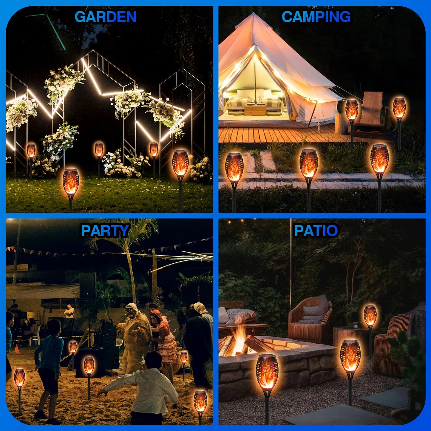Waterproof Outdoor Solar Torch Lights With Flickering Flame For Garden