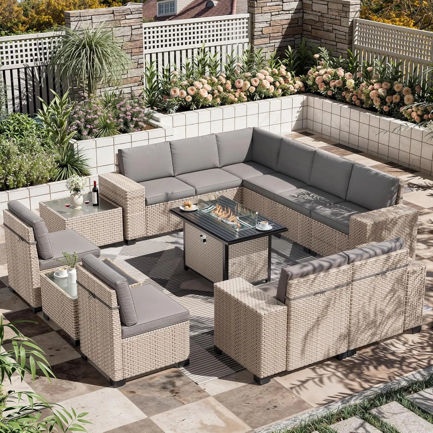 Outdoor Patio Wicker Sectional Sofa Set For Garden And Patio