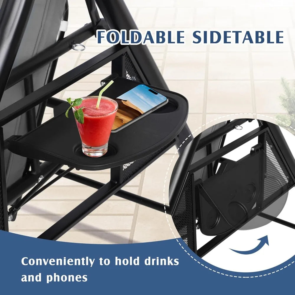 Outdoor Porch Swing With Canopy And Stand For 3 Person