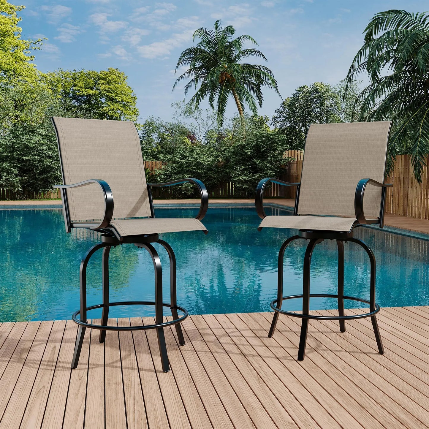 HiMISS Set of 2 All Weather Outdoor Swivel Bar Stools
