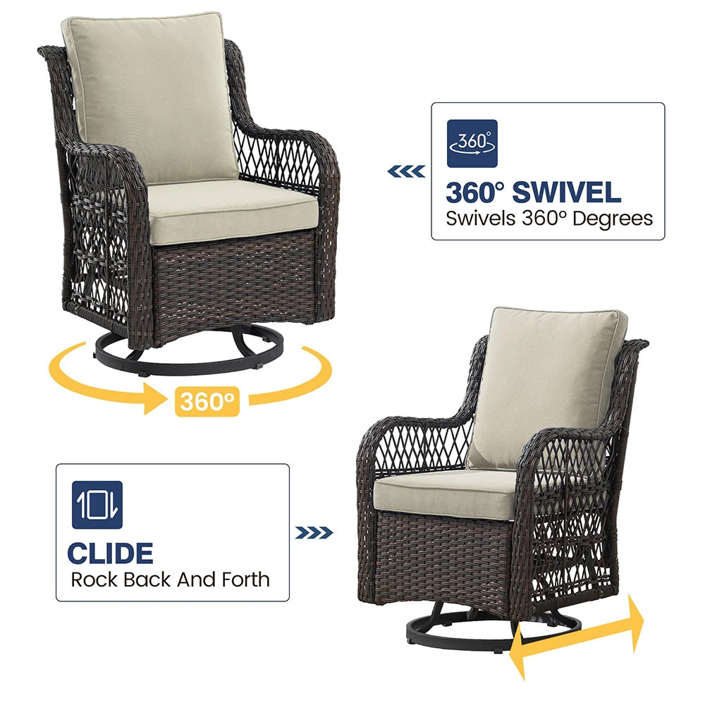 HiMISS 3 Piece Wicker Patio Set With Glass Table Cushions