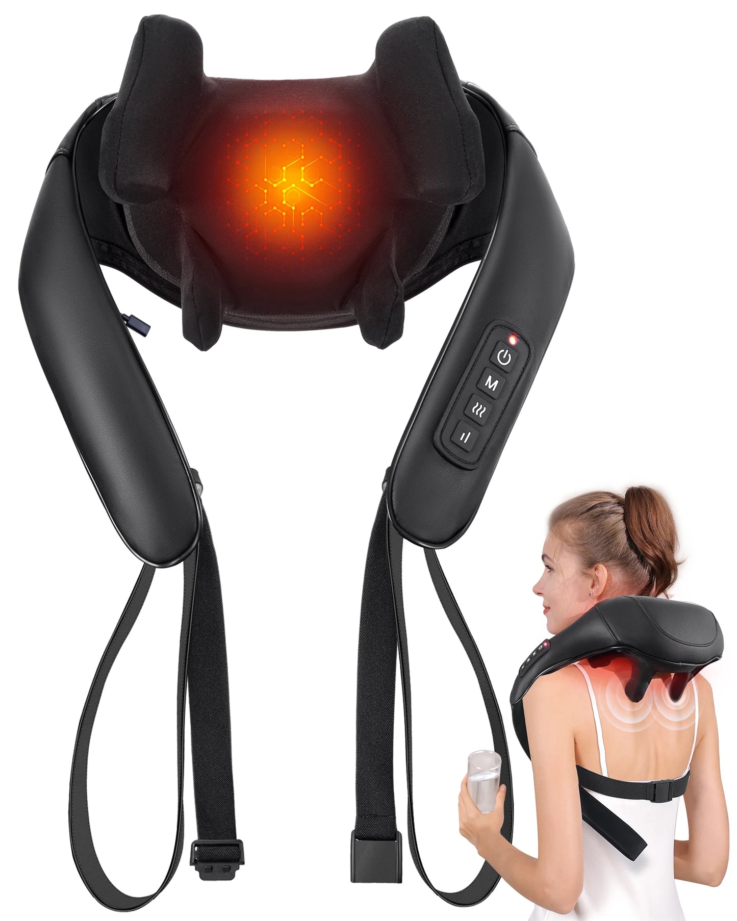 MASGREE Shiatsu Back Neck Massager Cordless Heated 3D Kneading Pillow