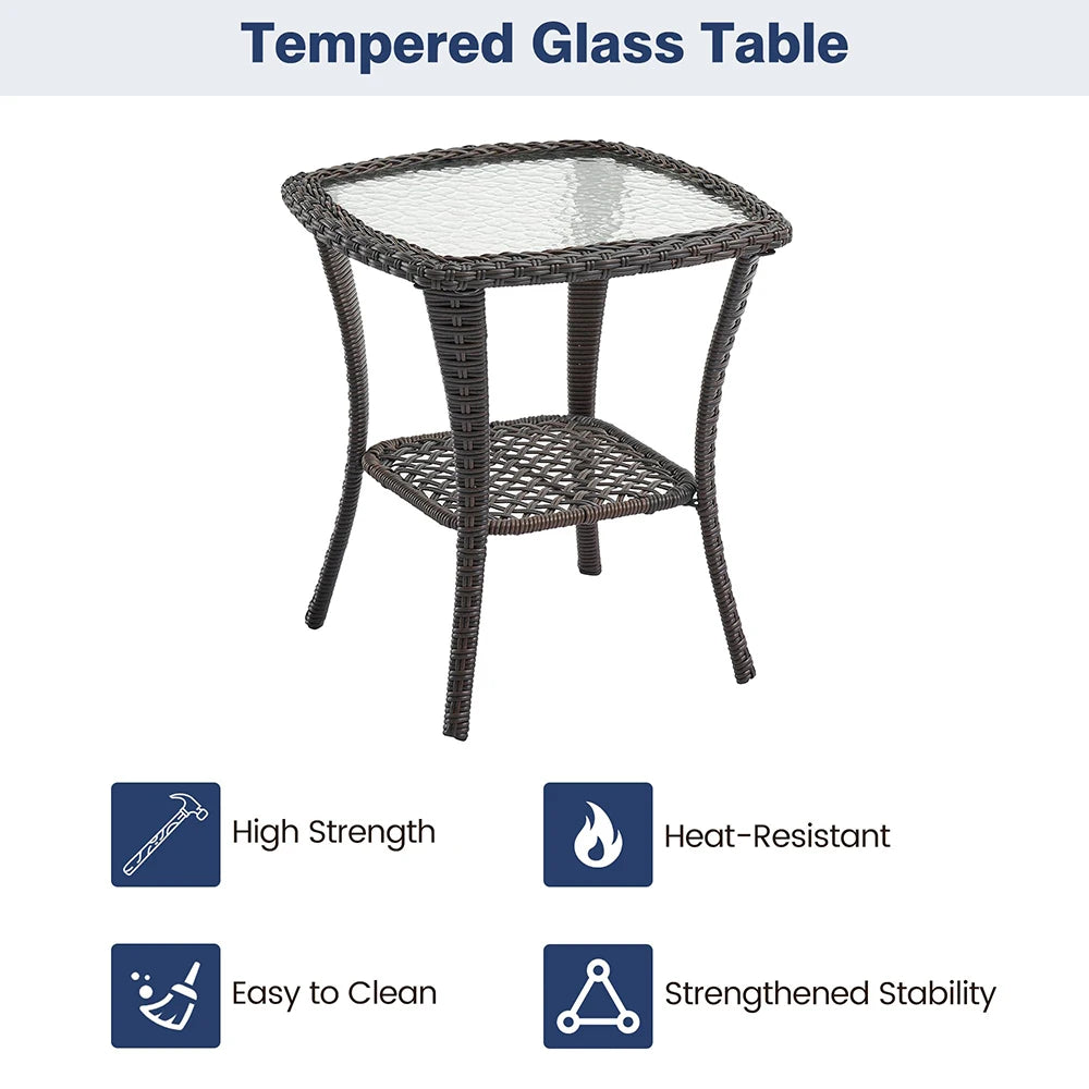 HiMISS 3 Piece Wicker Patio Set With Glass Table Cushions
