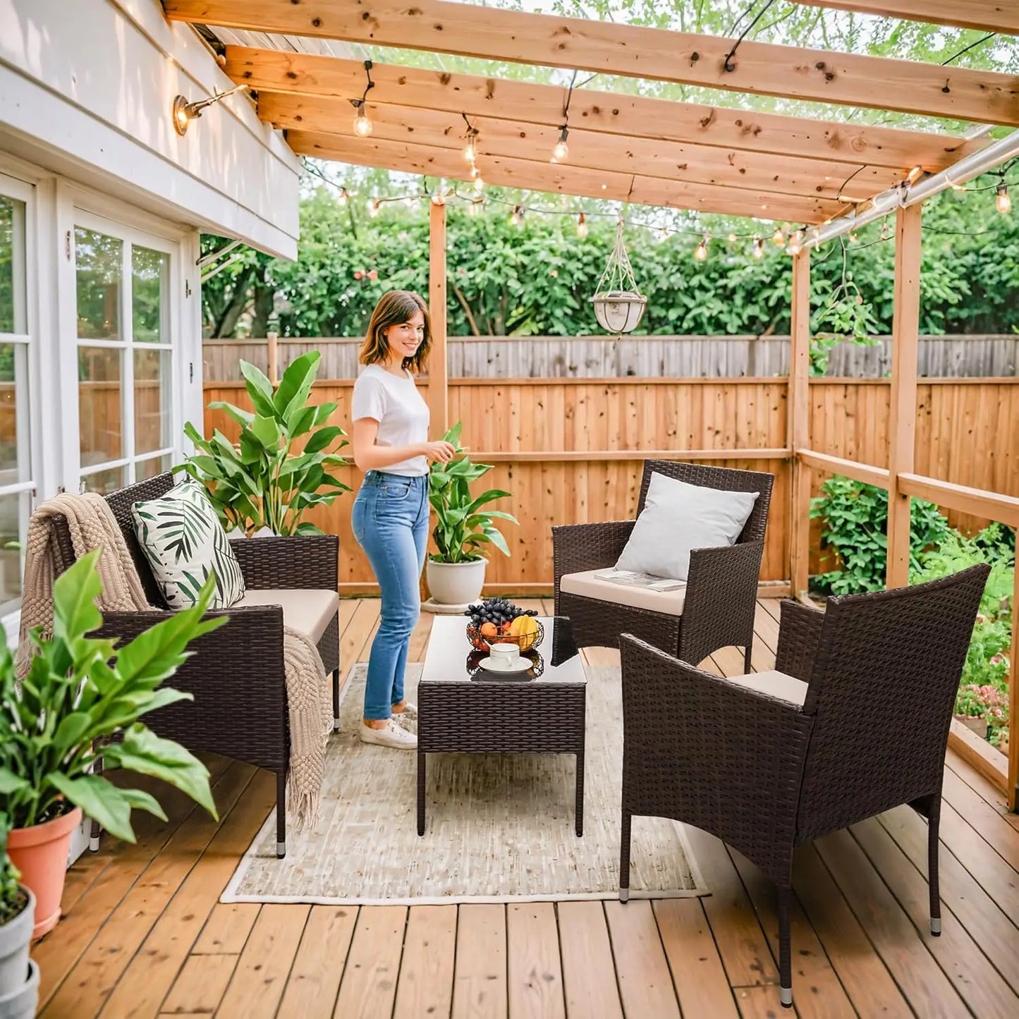 Outdoor Patio Furniture Set Rattan Wicker Chairs For Garden Porch