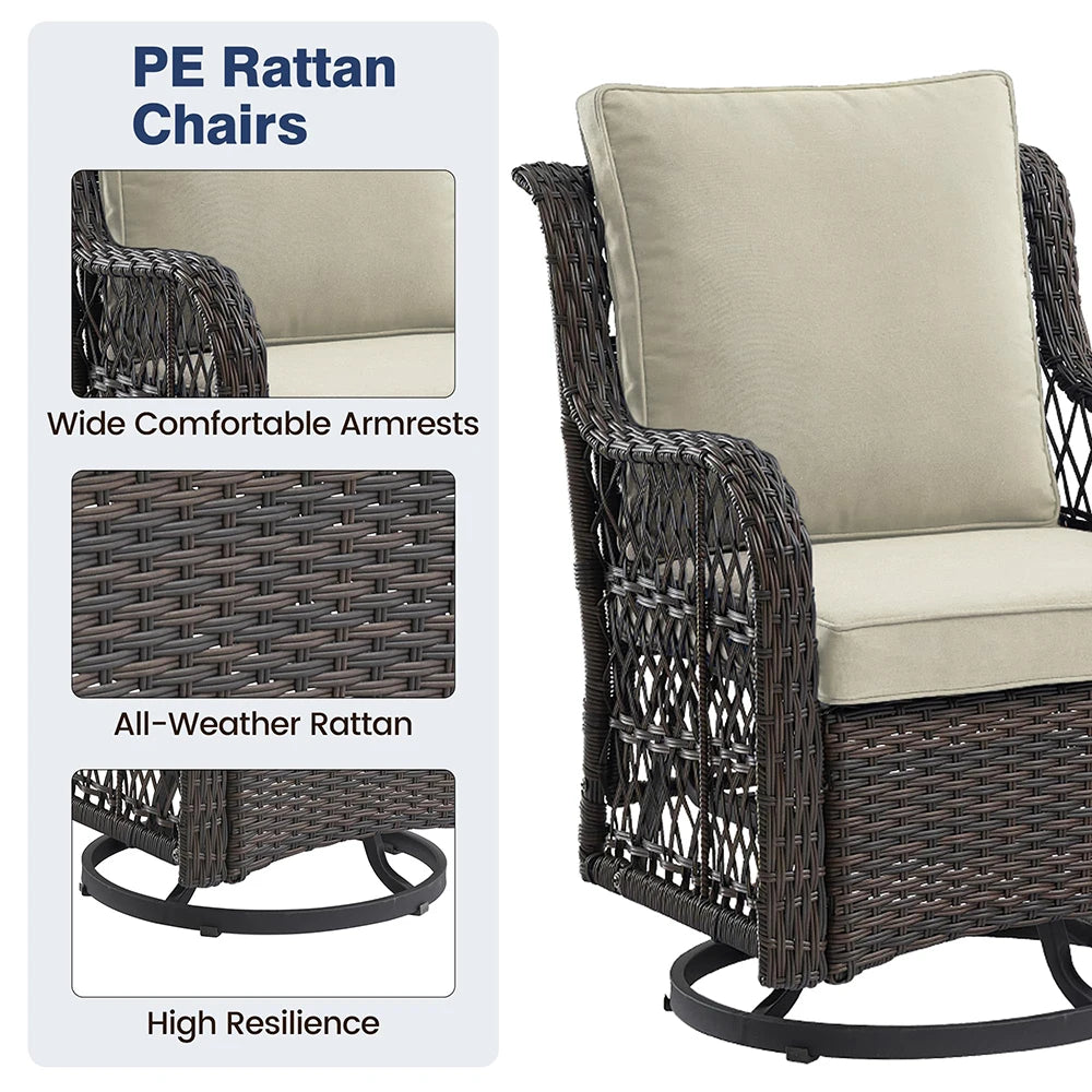 HiMISS 3 Piece Wicker Patio Set With Glass Table Cushions