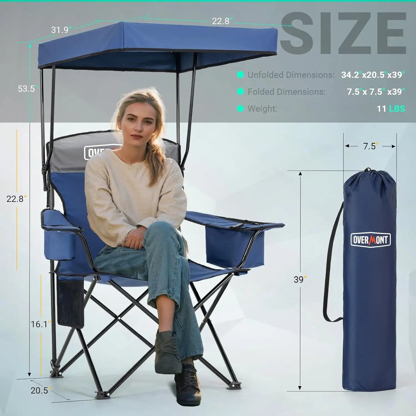 Overmont Oversized Camping Chair With Canopy And Cup Holder