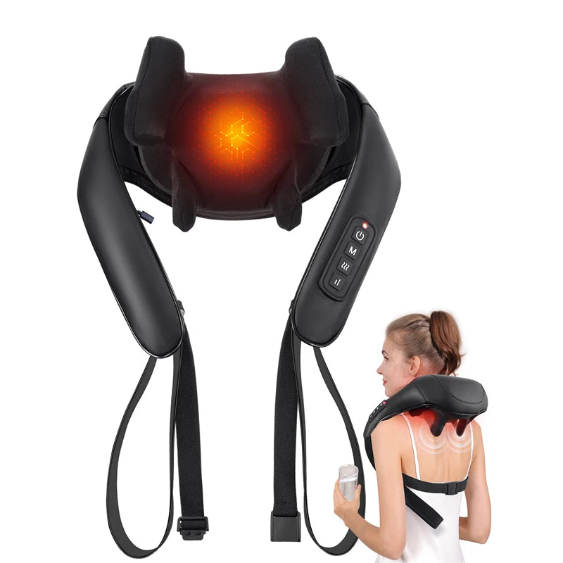 MASGREE Shiatsu Back Neck Massager Cordless Heated 3D Kneading Pillow