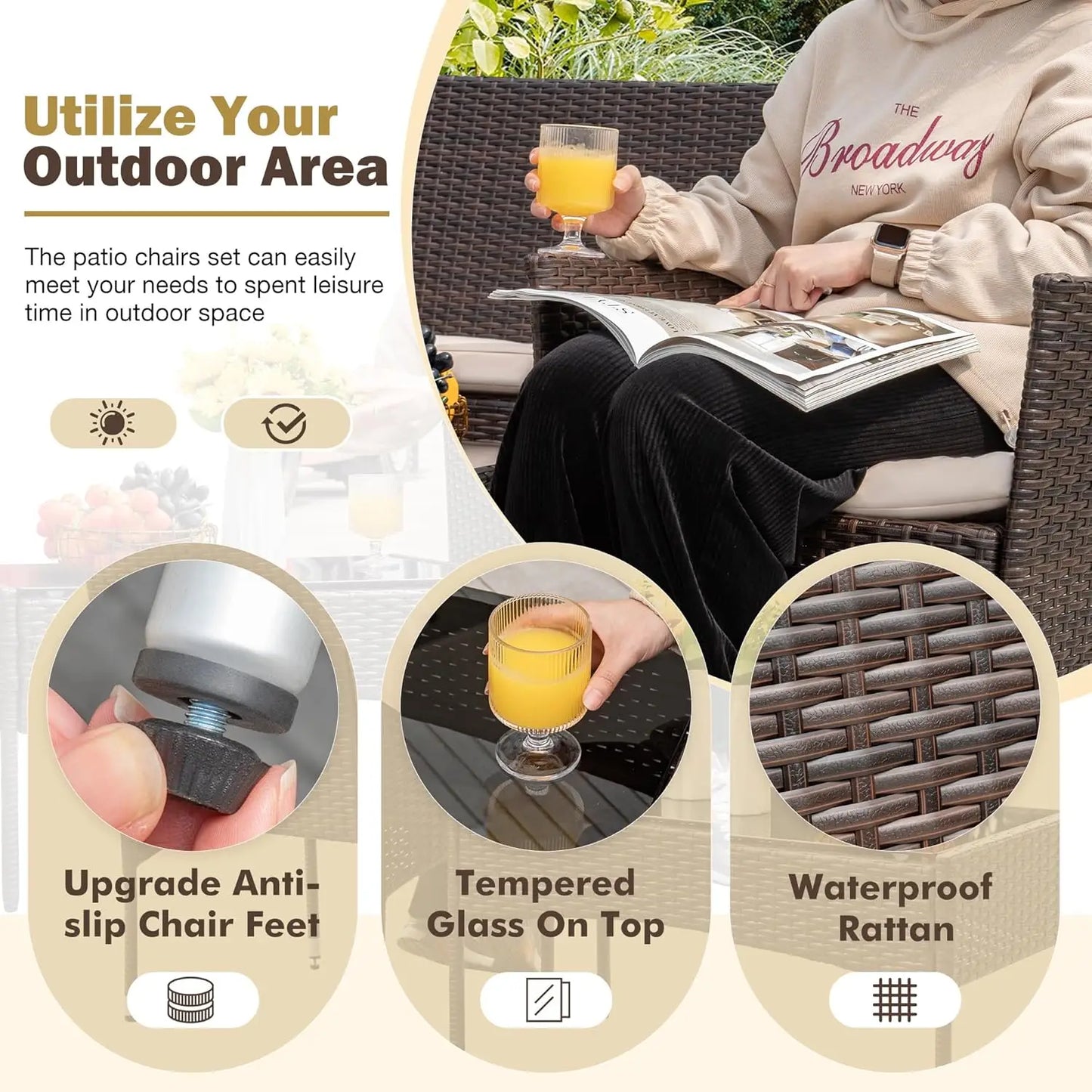 Outdoor Patio Furniture Set Rattan Wicker Chairs For Garden Porch