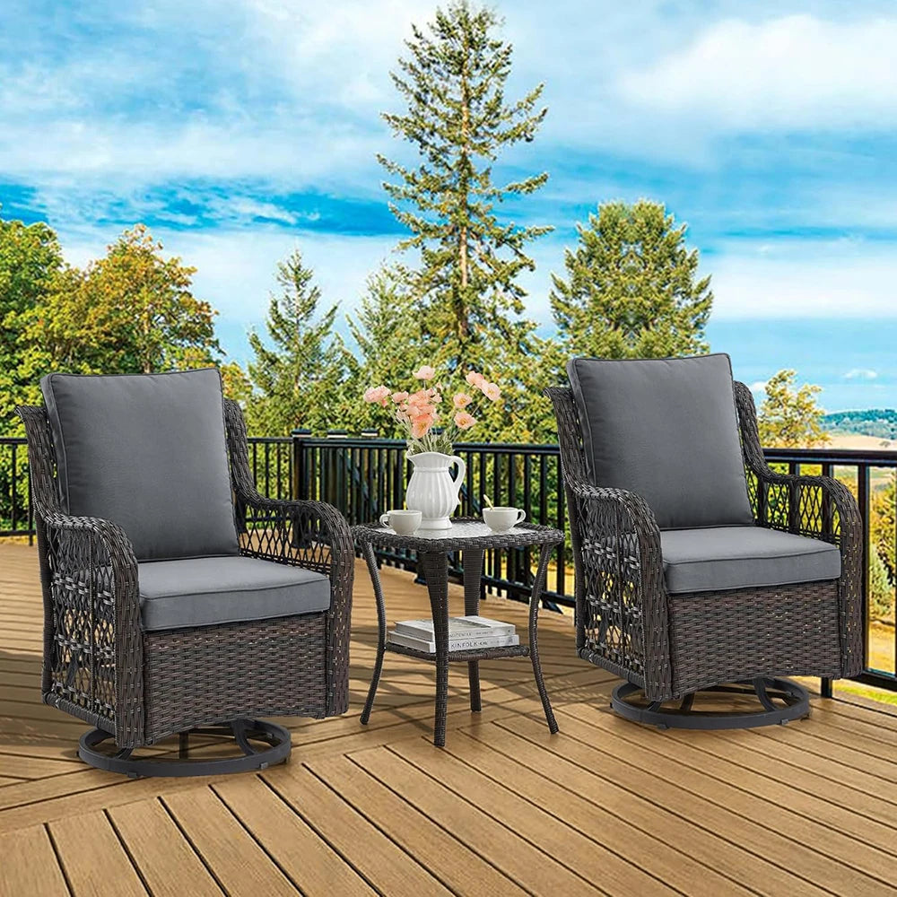 HiMISS 3 Piece Wicker Patio Set With Glass Table Cushions