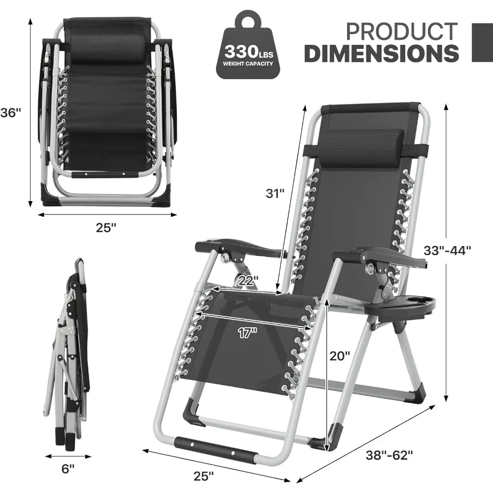 Zero Gravity Chair With Cushion Reclining Outdoor Patio Lounger