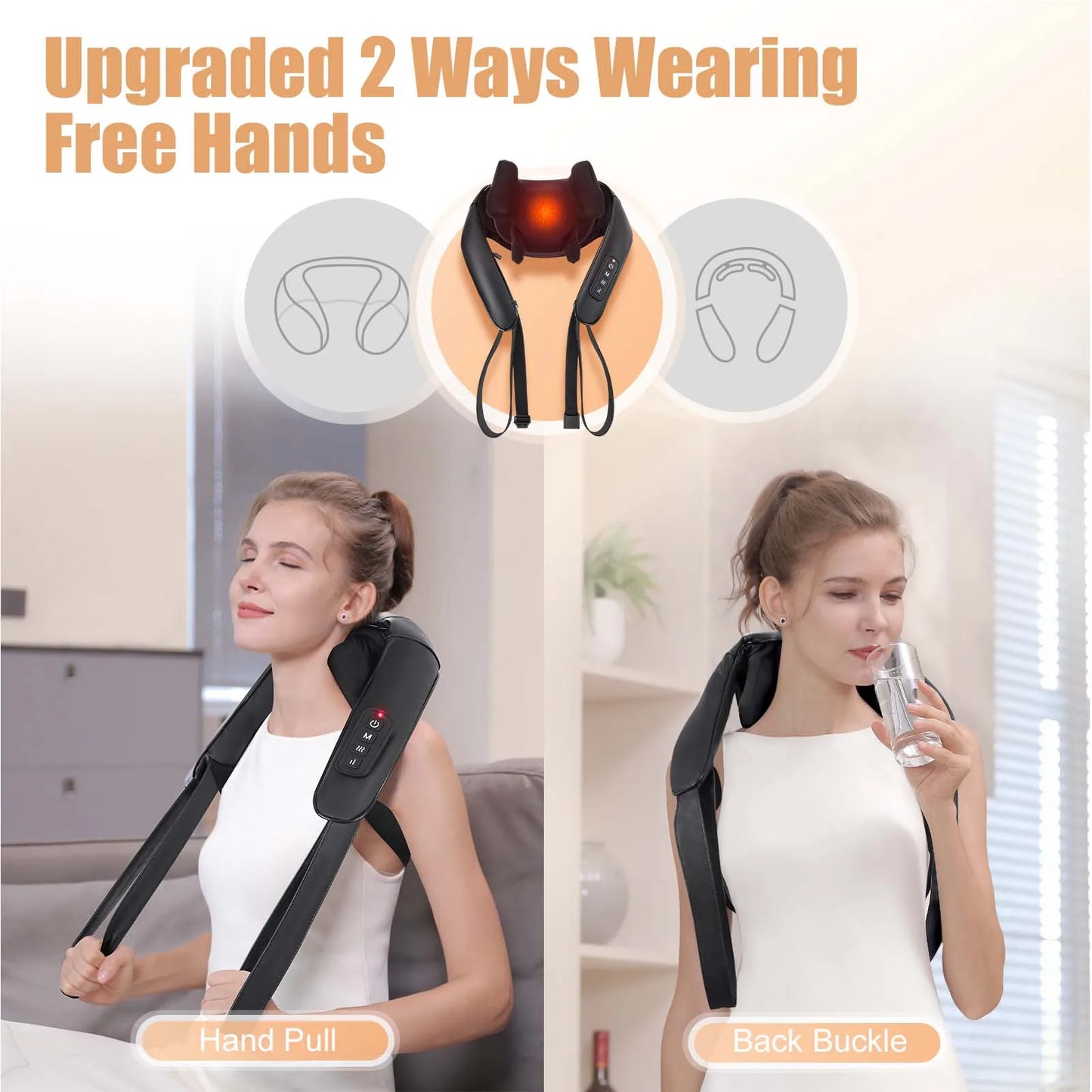 MASGREE Shiatsu Back Neck Massager Cordless Heated 3D Kneading Pillow