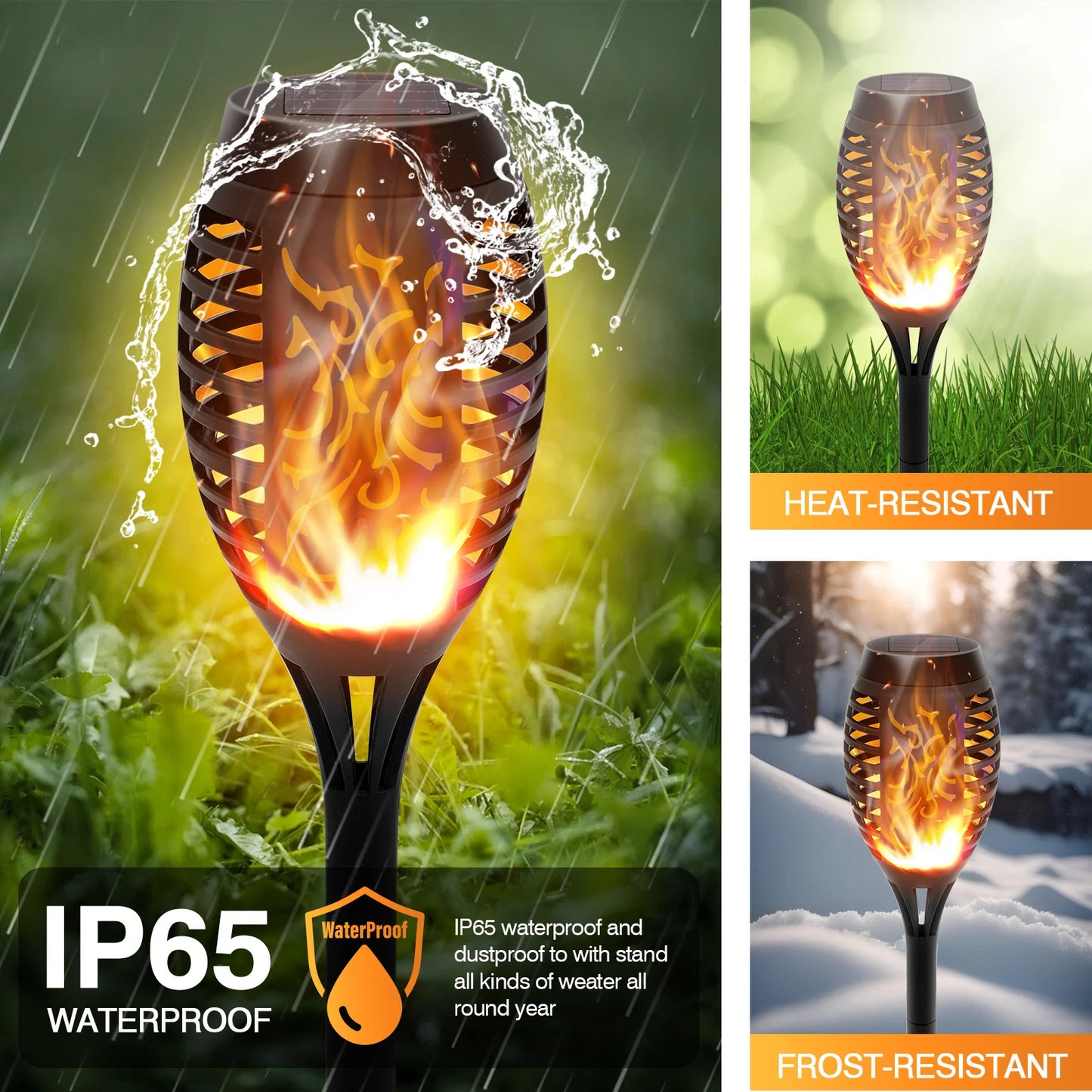 Waterproof Outdoor Solar Torch Lights With Flickering Flame For Garden